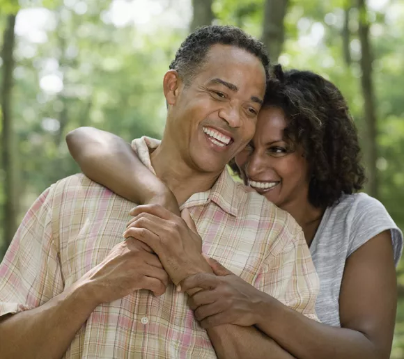 A couple embraces