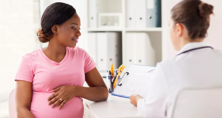 Pregnant mother talking with medical provider