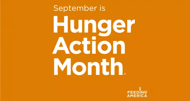 White text on orange background that says September is Hunger Action Month.